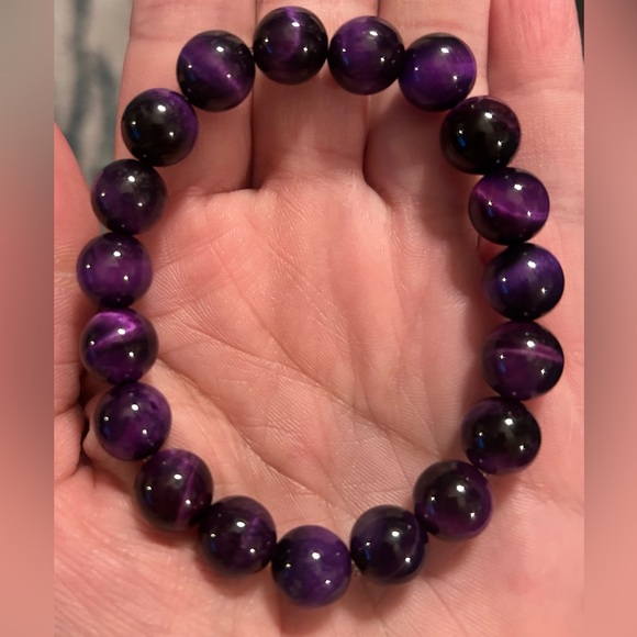 Handmade 10mm Genuine Purple Tiger Eye Beaded Stretch Bracelet - Picture 1 of 4
